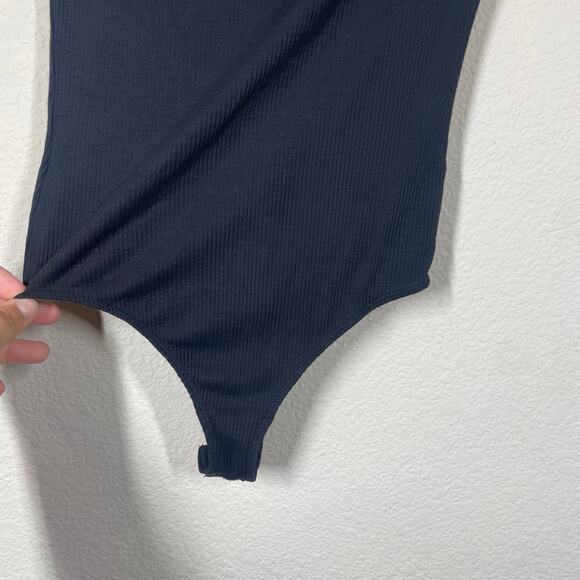 Vici Womens Size Small Square Neck Rib Playsuit Bodysuit Black Short Sleeves - Picture 7 of 8